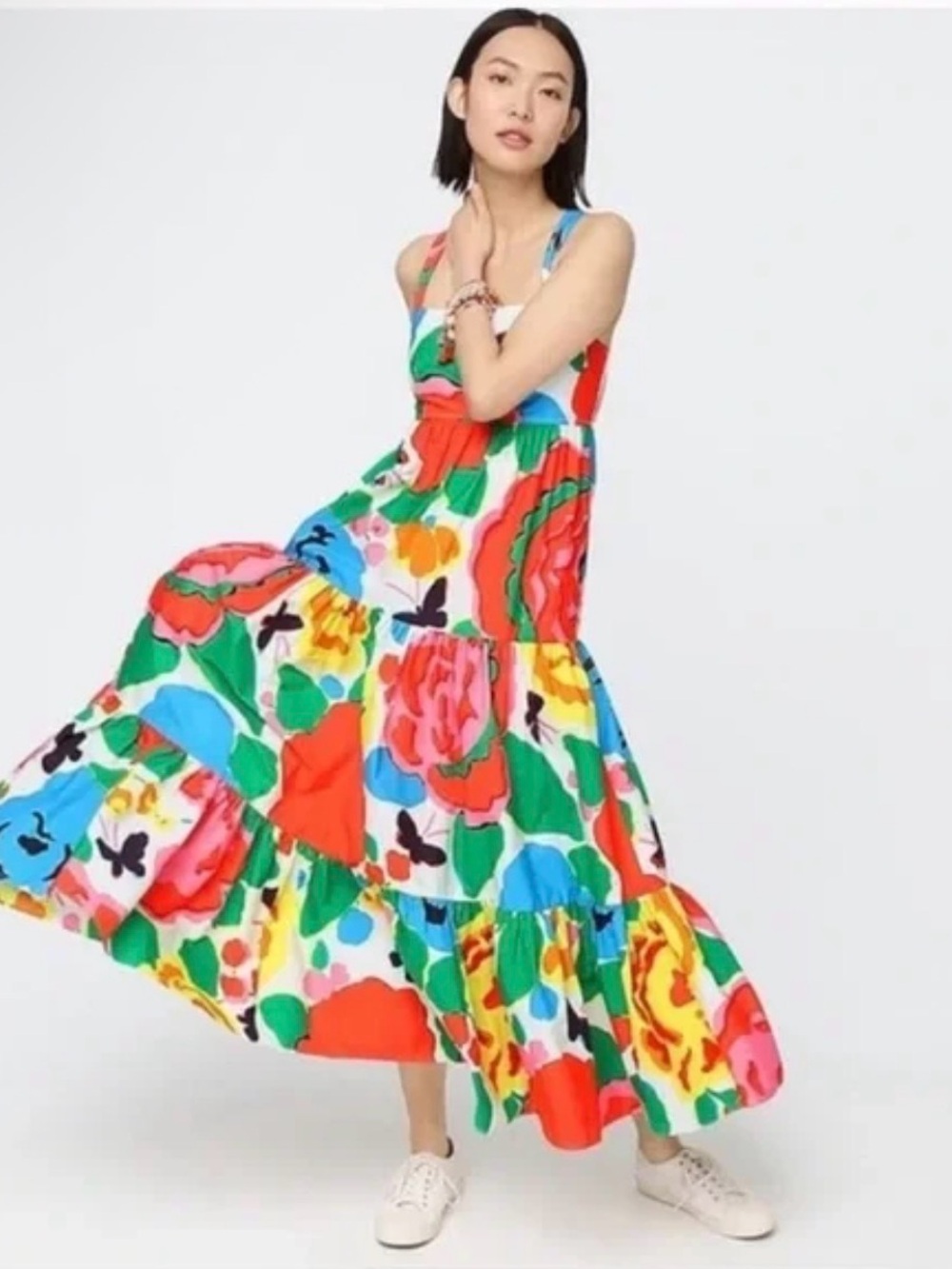 J CREW Colorful Maxi Dress Ratti Jardin Bold Bright Floral Tiered Size 10 M